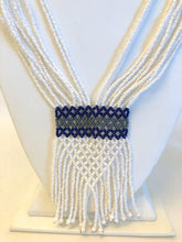 Load image into Gallery viewer, Geometric Shilluk Necklace - White with Navy &amp; Pewter