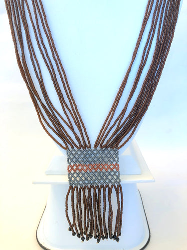 Geometric Shilluk Necklace - Brown, Pewter & Copper