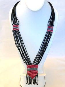 Geometric Shilluk Necklace - Black & Red