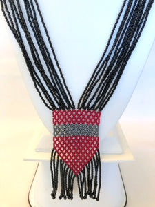 Geometric Shilluk Necklace - Black & Red