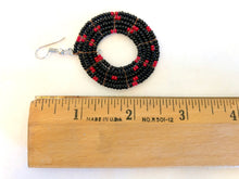 Load image into Gallery viewer, Disk Hoop Earrings - Black &amp; Red