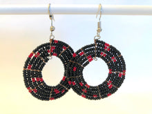 Load image into Gallery viewer, Disk Hoop Earrings - Black &amp; Red