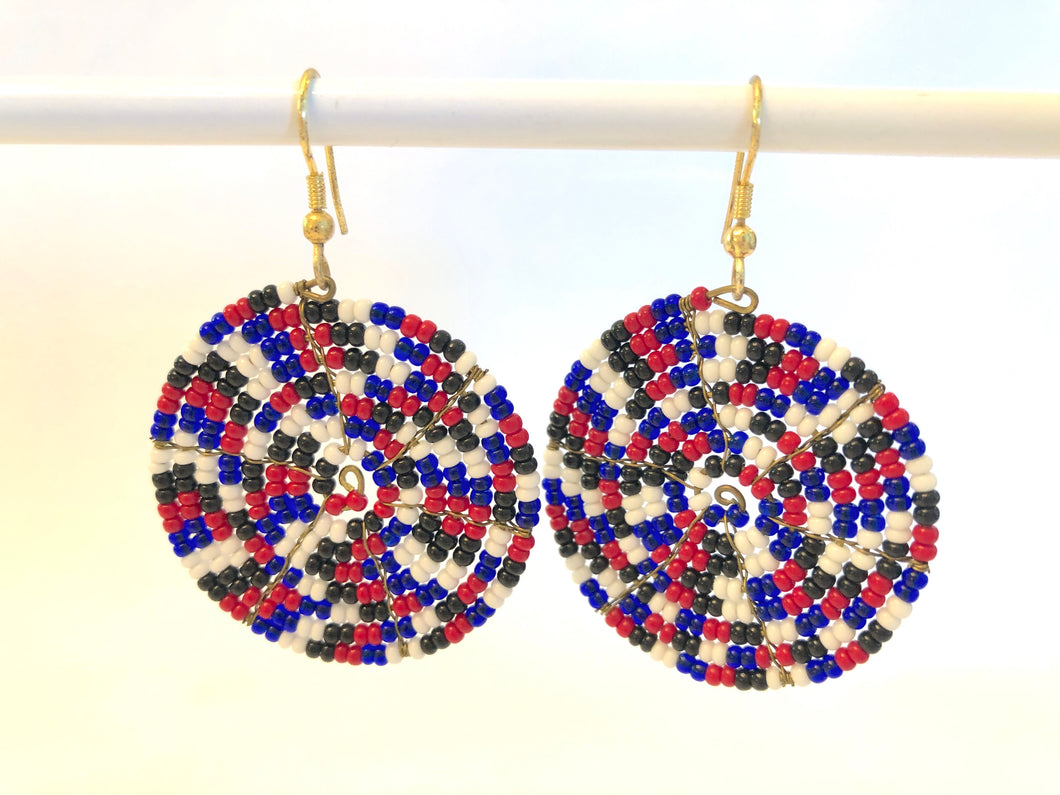 Disk Earrings - Red, Black, Blue & White