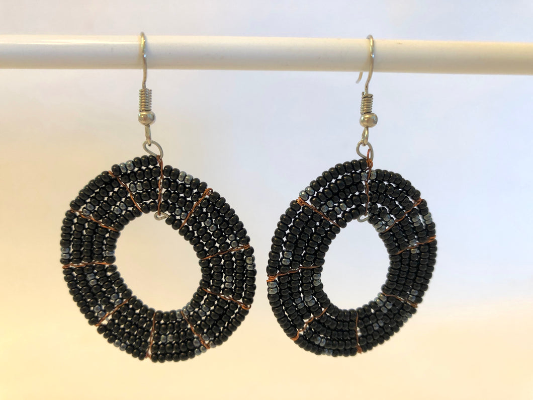 Disk Hoop Earrings - Black & Pewter