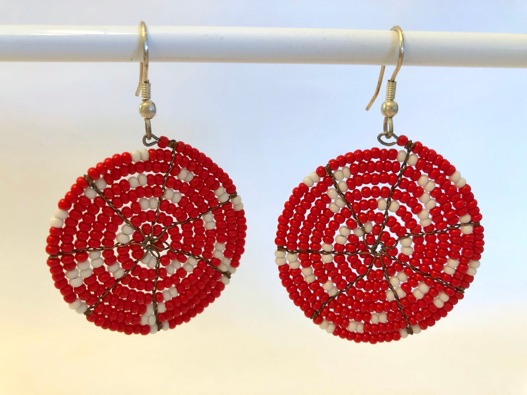 Disk Earrings -Red & White