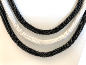 Knitted Triple Rope Necklace - Black & White II