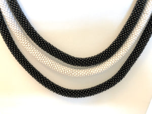 Knitted Triple Rope Necklace - Black & White III