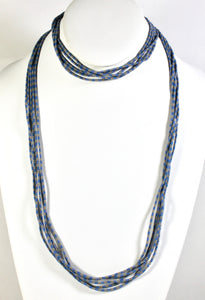 5 Strand Long Necklace - Steel Blue & Gray