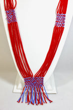 Load image into Gallery viewer, Geometric Shilluk Necklace - Bright Red &amp; Light Blue