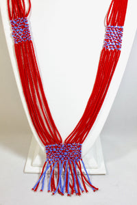 Geometric Shilluk Necklace - Bright Red & Light Blue