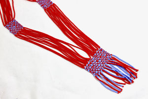 Geometric Shilluk Necklace - Bright Red & Light Blue