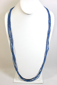 5 Strand Long Necklace - Steel Blue & Gray II