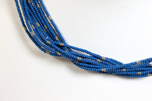 5 Strand Long Necklace - Steel Blue & Gray II