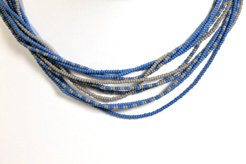 5 Strand Long Necklace - Gray & Steel Blue II