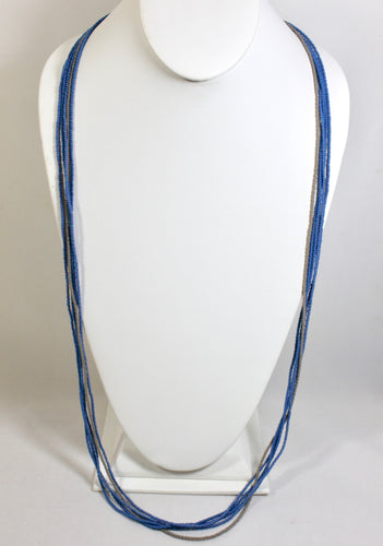 5 Strand Long Necklace - Steel Blue & Gray IV