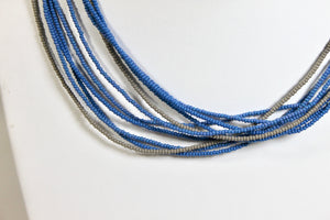 5 Strand Long Necklace - Steel Blue & Gray IV
