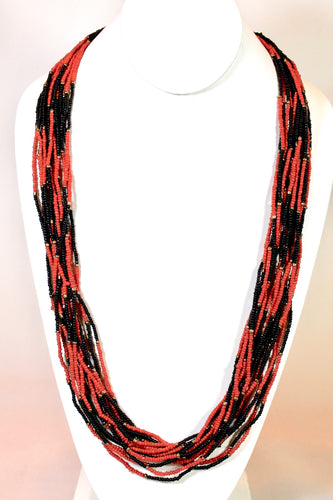 15 Strand Necklace - Red, Black & Gold
