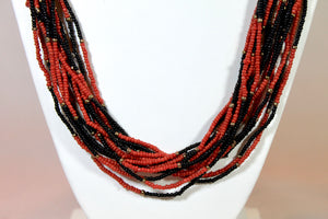 15 Strand Necklace - Red, Black & Gold
