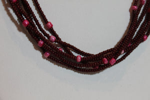 5 Strand Long Necklace - Brown & Pink