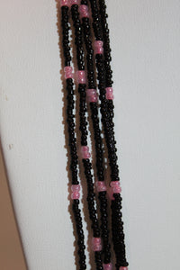 5 Strand Long Necklace - Black & Pink