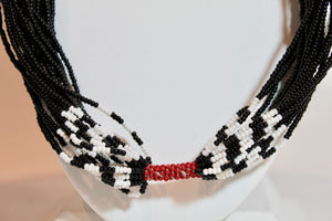 Mundari Twist Necklace - Black, White & Dark Red