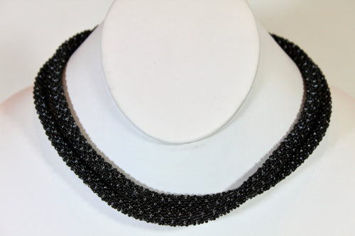 Knitted Rope Necklace - Black & Pewter