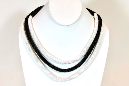 Knitted Triple Rope Necklace - Black & White