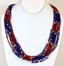 Load image into Gallery viewer, 15 Strand Necklace - Red, White &amp; Blue