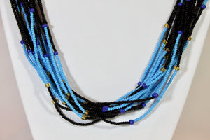 15 Strand Necklace - Aqua & Black