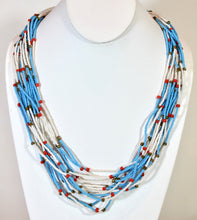 Load image into Gallery viewer, 15 Strand Necklace - Aqua &amp; White