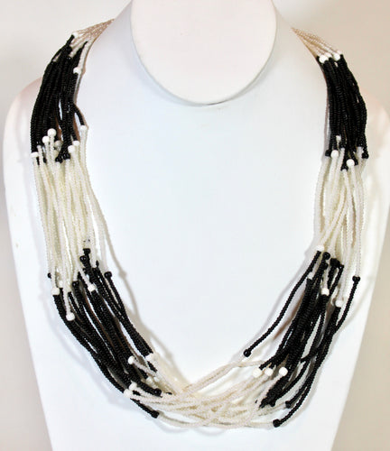 15 Strand Necklace - Black & Pearl