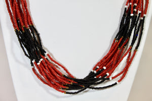 14 Strand Necklace - Red, Black & White Color Block