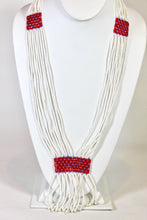 Load image into Gallery viewer, Geometric Shilluk Necklace - White with Red &amp; Periwinkle