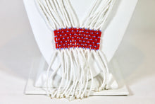 Load image into Gallery viewer, Geometric Shilluk Necklace - White with Red &amp; Periwinkle