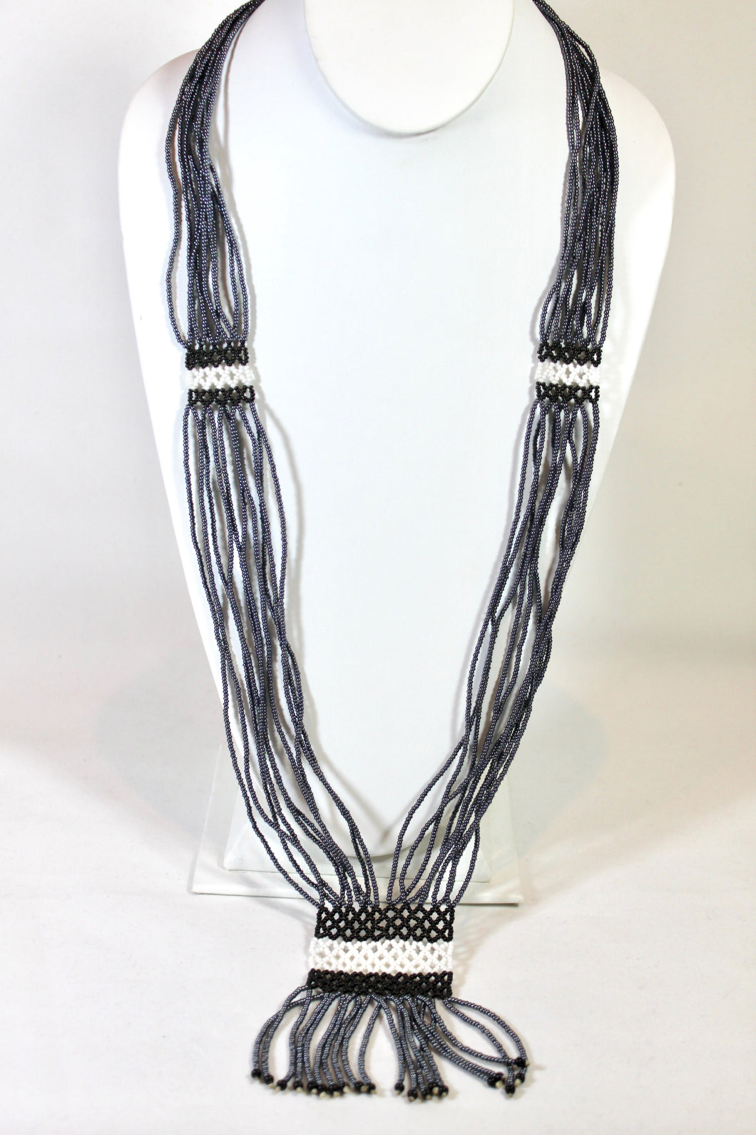 Geometric Shilluk Necklace - Pewter with white & Black