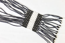 Load image into Gallery viewer, Geometric Shilluk Necklace - Pewter with white &amp; Black