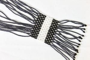 Geometric Shilluk Necklace - Pewter with white & Black