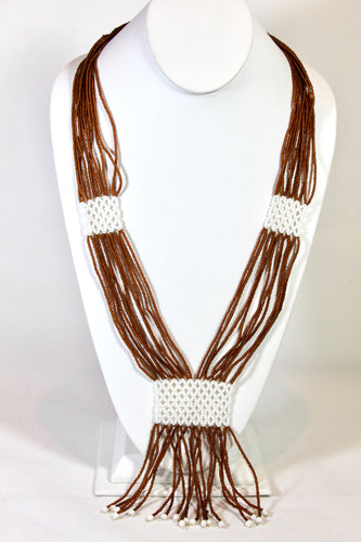 Geometric Shilluk Necklace - Brown & White