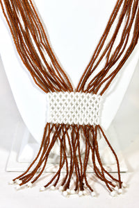 Geometric Shilluk Necklace - Brown & White