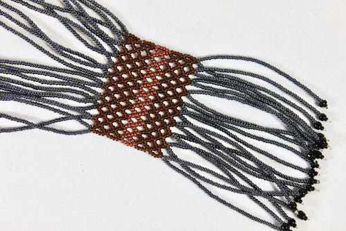 Geometric Shilluk Necklace - Pewter, Brown & Copper