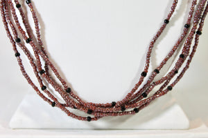 5 Strand Long Necklace - Mauve & Black