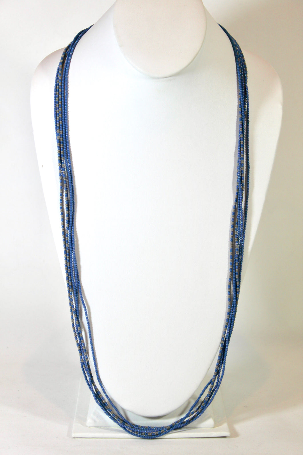 5 Strand Long Necklace - Blue & Gray