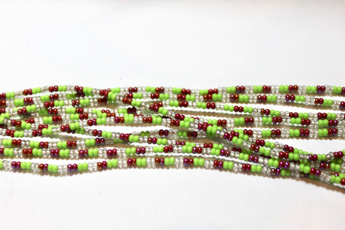 5 Strand Long Necklace - Lime Green, Clear & Copper