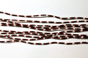 5 Strand Long Necklace - Dark Red, Black & Pearl