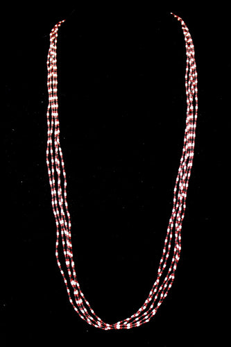 5 Strand Long Necklace - Dark Red, Black & Pearl