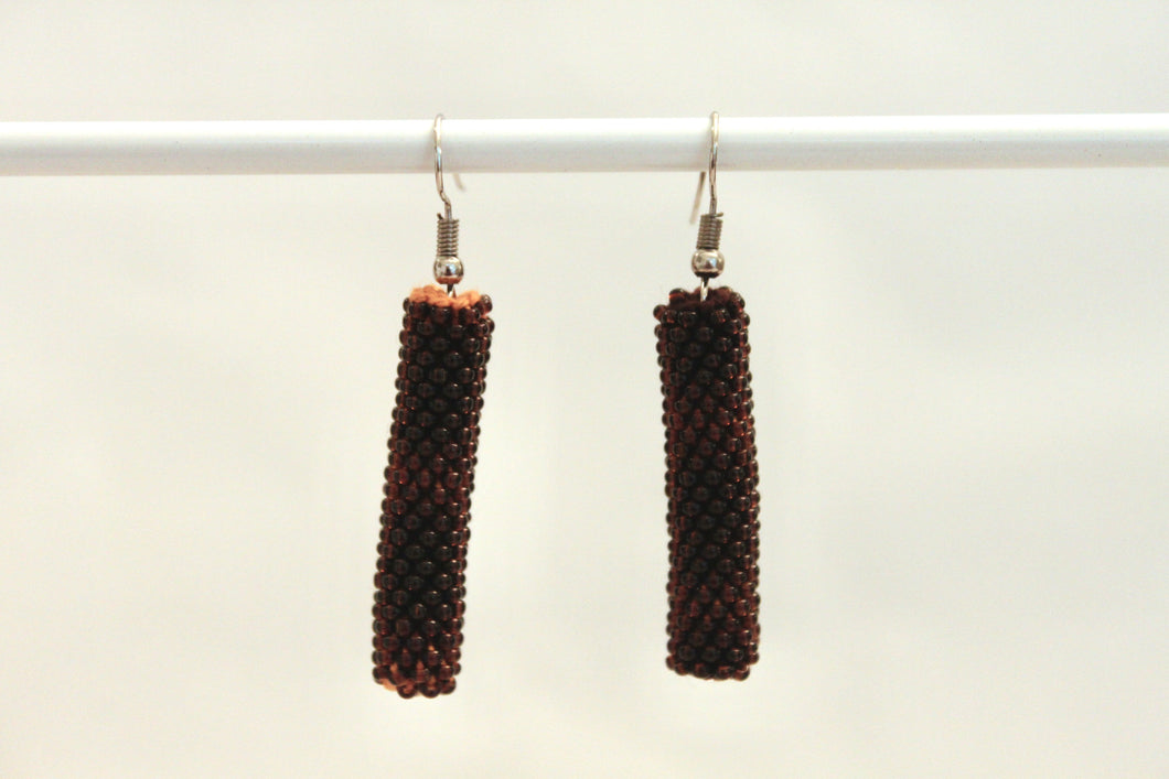 Knitted Column Earrings - Dark Brown