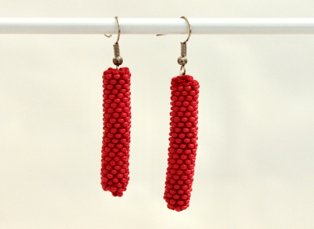 Knitted Column Earrings - Red