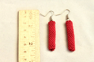 Knitted Column Earrings - Red