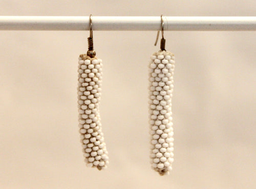 Knitted Column Earrings - White