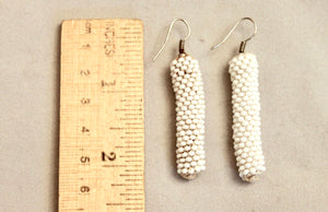Knitted Column Earrings - White